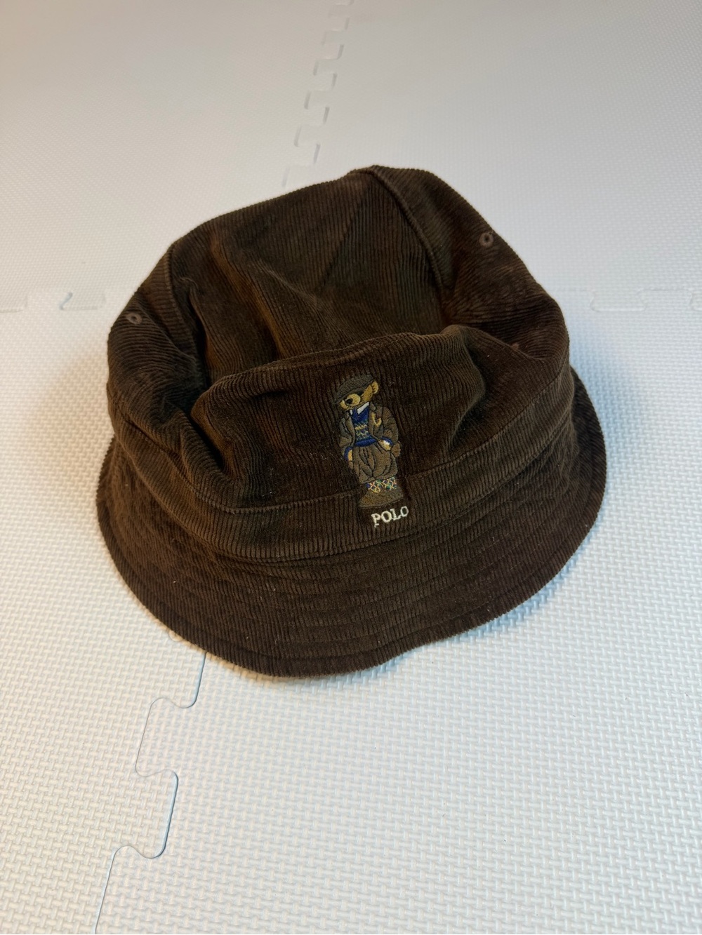 Polo by Ralph Lauren Dark Brown Corduroy Bucket Hat with Bear Patch
